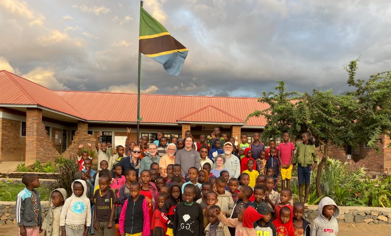 Group photo of children and Tech group in Tanzania