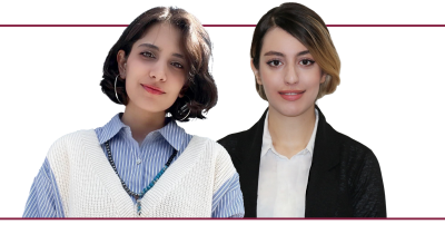 An illustration of two women on white backgrounds